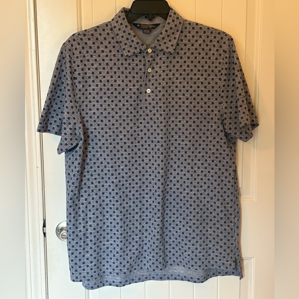 Men’s Brooks Brothers Blue Gray Geometric Polo Shirt Large Golf